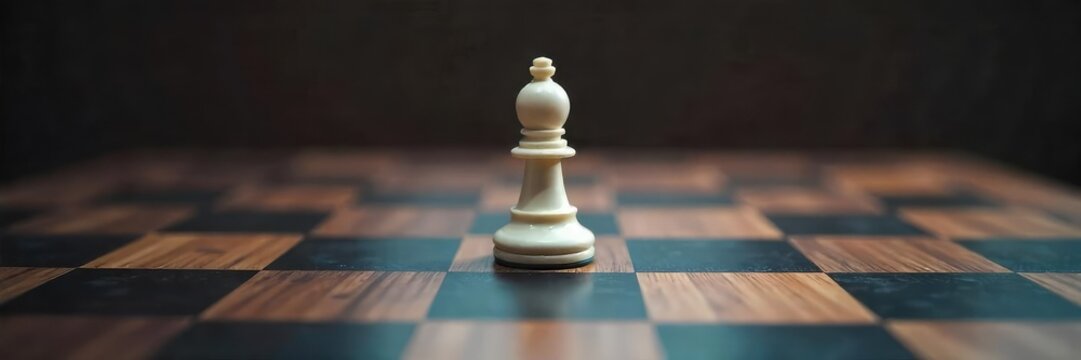 A single white chess piece is strategically moved across a dark wooden chessboard, highlighting the elegance and precision of the game , intellectual game, wooden, classic