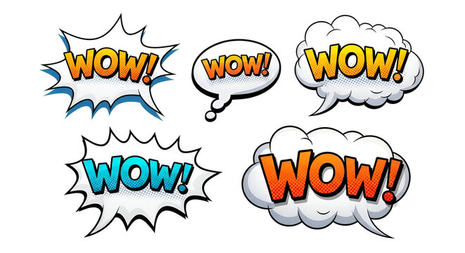 Comic Book Style Speech Bubbles with " WOW" Text - Powered by Adobe