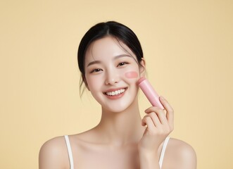 Smiling Woman Applying make up