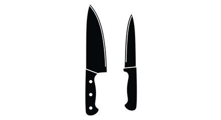 Simple black silhouette illustration of two kitchen knives on white background