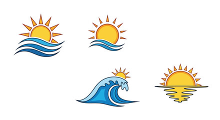 Stylized sun and ocean wave illustrations in a simple vector design