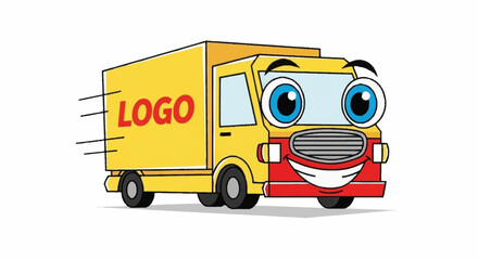 Adorable cartoon delivery truck with a friendly smile, perfect for kid-friendly branding or transportation-themed designs that bring joy and express speedy service