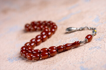 Amber prayer beads special concept macro shot. (Ottoman and Turkish amber and Bakelite)