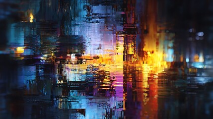 Fototapeta premium Abstract Urban Cityscape Reflections at Night with Vibrant Blue and Gold