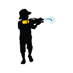 silhouette of a young man with a gun water