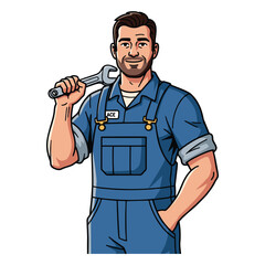 Vector mechanic with white background 