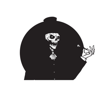 Skeleton Gentleman Smoking with Top Hat on White Background