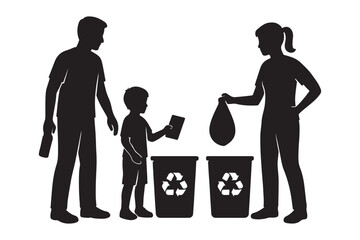 family silhouette vector and recycle
