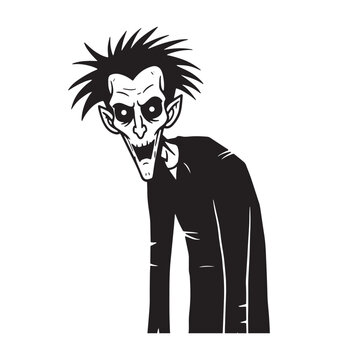 Spooky Vampire Character with Wild Hair on White Background