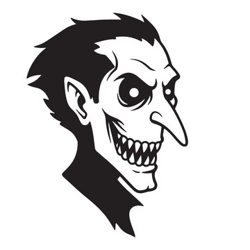 Spooky vampire face with sharp teeth and pointed nose
