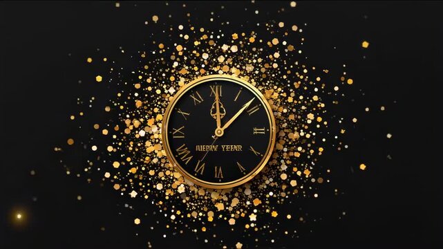 New Years Eve Countdown - Golden Clock and Glittering Celebration.