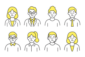Simple Outline Professional User Profile Vector Set - Monoline Avatars for Office Team and Customer Service