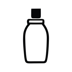 Minimalist line art icon of a generic bottle for cosmetics, hygiene, and product packaging. A simple vector symbol representing shampoo, conditioner, or lotion