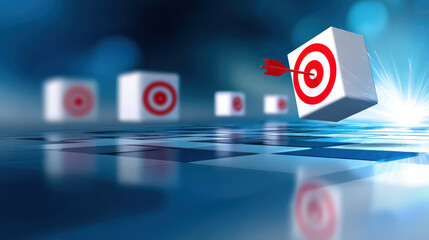 Business strategy and planning for success, hitting target for goal. An achievement of an objective, forward moving concept and solution