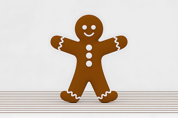 Obraz premium A brown gingerbread figure stands cheerfully, arms outstretched, evoking holiday sweetness and warmth.