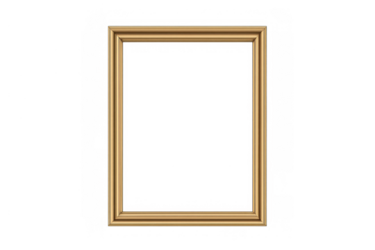 Golden empty frame for picture or text, elegant border, transparent background for easy layering