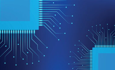 Abstract blue technology background with circuit board pattern, representing digital connectivity and modern technological advancements