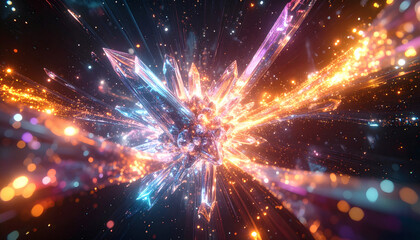 Fototapeta premium Abstract futuristic background of a glowing crystal energy explosion
