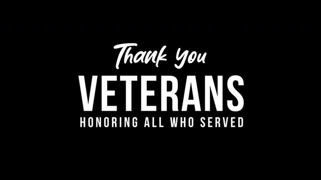 Thank you veterans in black background. Suitable for veterans day greeting cards, social media posts, patriotic designs.
