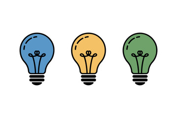 Three colorful light bulbs are displayed in a row against a white background.