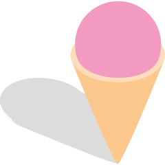Simple Pink Ice Cream Cone with Peach Colored Wafer and Dark Shadow on a Transparent Background