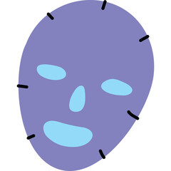 Simple Purple Face Mask With Light Blue Eye and Mouth Cutouts and Black Strap Details on Transparent Background