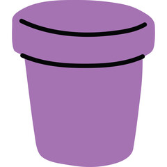 Simple purple flower pot with black rim detail and transparent background ideal for graphic design and illustration projects