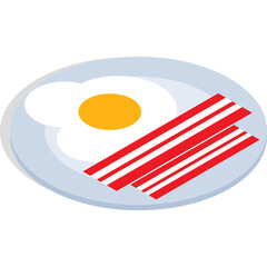 Simple Plate with Fried Egg and Strips of Bacon for Breakfast Meal Illustration