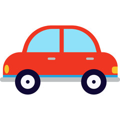 Simple Red Cartoon Car With Light Blue Windows And Black Wheels Isolated On White Background Stylized Illustration