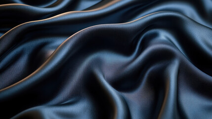 Fototapeta premium Luxurious dark blue silk fabric with elegant folds and shimmering highlights, perfect opulent texture background for fashion and design