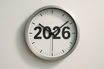 Clock showing 2026 with modern design and clean background