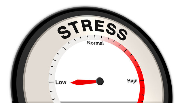 Stress at a mild level shown on a barometer or tachometer, symbolizing manageable tension and occasional anxiety, with a focus on relaxation techniques and stress reduction strategies