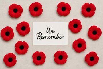 Armistice remembrance day poppies with text on card, background