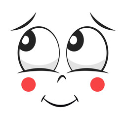 Shy face with rosy cheeks. Funny emoticon vector illustration