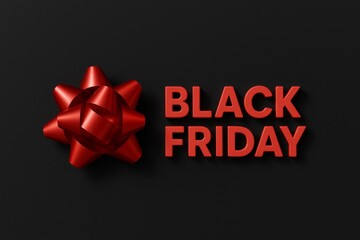 Black friday sale promo with red bow on black background