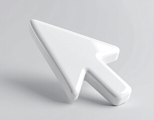 3D rendering of a white click pointer cursor arrow icon, clean smooth surface, floating on transparent background, realistic lighting and soft shadow, minimal design.