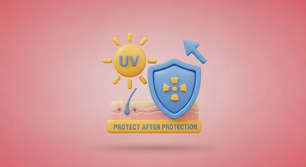3D Sun protection icon. UV reflection skin after protection. Shield with UV icon. Sun UV Arrow protect radiation. Trendy and modern vector in 3d style