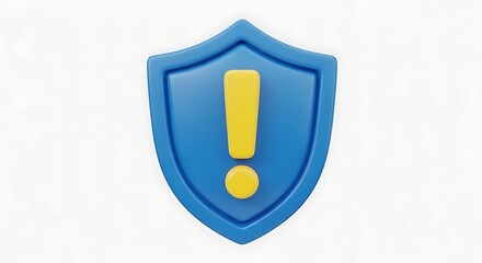 Blue 3D shield with yellow alert icon.