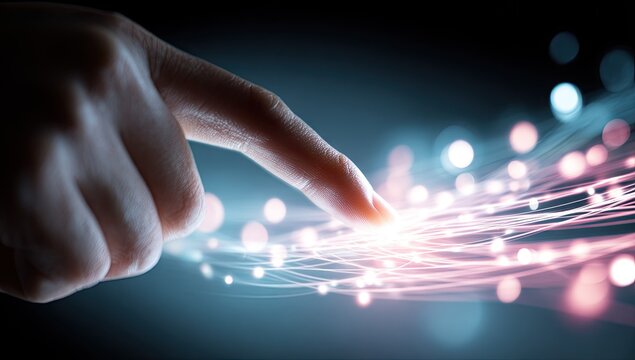 Hand touching glowing lines futuristic concept of digital interaction