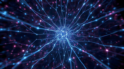 Central Neural Connection, Blue and Pink Digital Brain Sphere