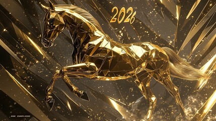 Golden horse 2026 elegant metallic illustration