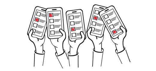 Entering ballots in the box, vote concept. Election Day. Hand putting voting paper into the ballot box. Referendum or politic concept. Political, campaign concept. Online mobile voting box