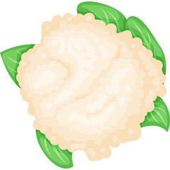 Simple White Cauliflower With Green Leaves On Transparent Background Isolated Pixel Art Style