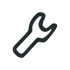 Outline icon of a spanner for repair and maintenance. Simple hand-drawn graphic symbol for settings, tools, and workshop themes