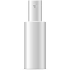 Simple White Plastic Bottle With Flip Top Cap Isolated On White Background For Cosmetic Or Cleaning Products