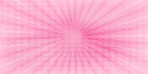 Abstract Pink rays shiny background with halftone backdrop dot cartoon comic.