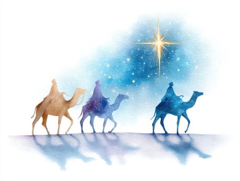 Elegant watercolor artwork symbolizing faith and journey of the Three Wise Men at Christmas.
