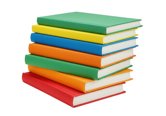 Tall stack of colorful books, isolated on transparent background