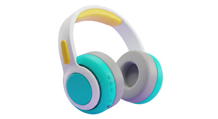 Colorful modern headphones with yellow accents isolated on a transparent background audio music