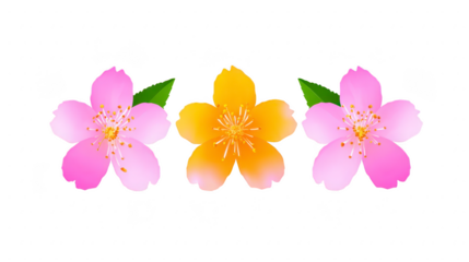 Pink flower yellow flower green leaf spring blossom floral arrangement isolated decorative nature petal cheerful design